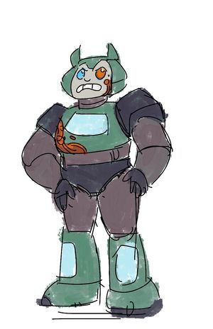 An angry looking Cybertronain who resembles Bumblebee but teal with rust on him